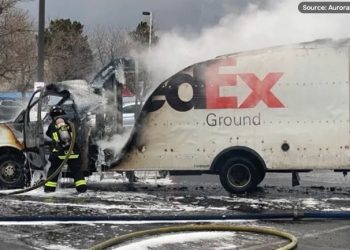 WATCH: FedEx Truck Catches Fire at Aurora Mall, No Injuries Reported